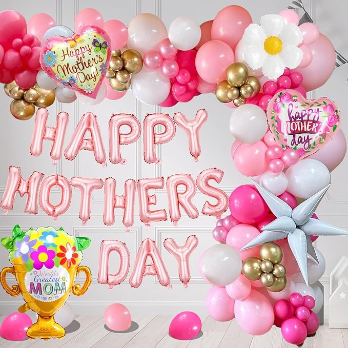 Mother's Day Balloon Garland Arch kit with 134 Pcs Mother's Day Balloons Decorations Happy Mothers Day Foil Balloons Banner for Best Mom Ever Mothers Day Party Birthday Decoration Supplies