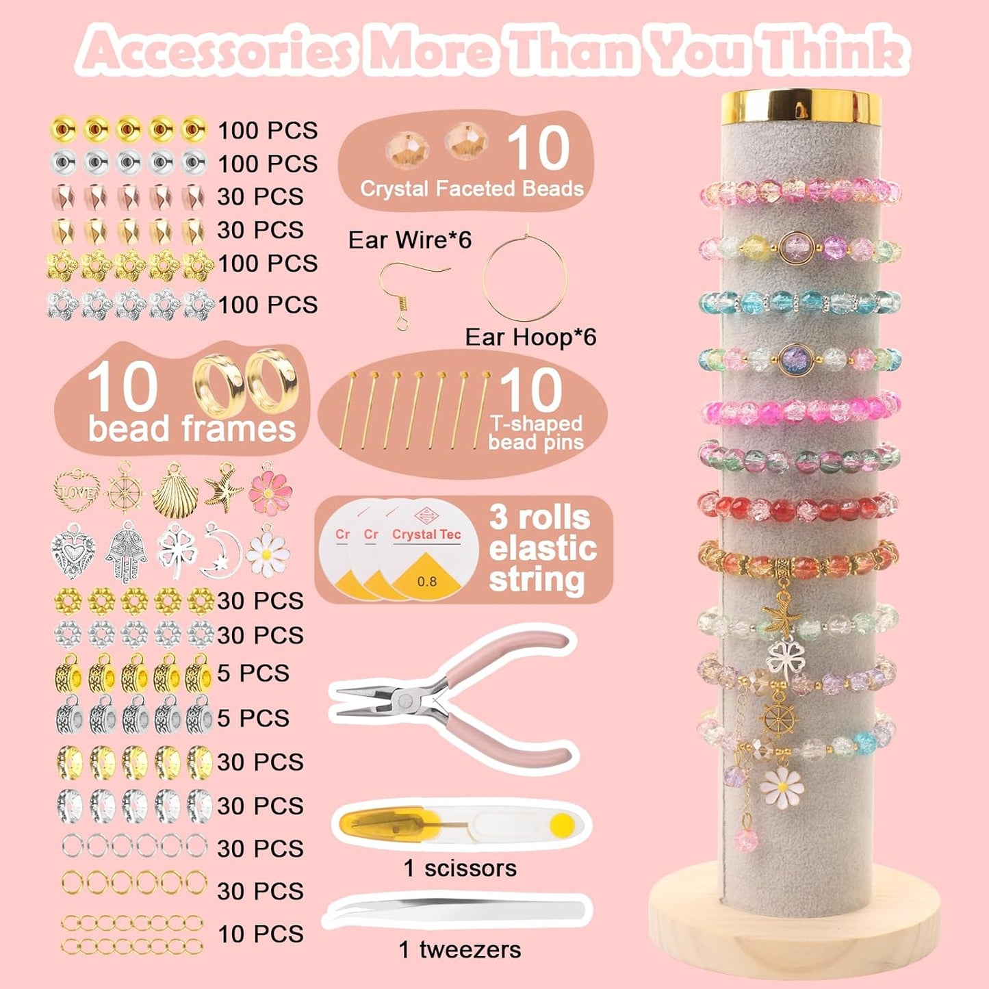 UFU 8mm Glass Beads Bracelet Making Kit, 1540+ Pcs 62 Colors Crackle Glass Beads for Jewelry Making, Round Crystal Beads for Bracelets Necklace Earrings DIY Crafts Gifts
