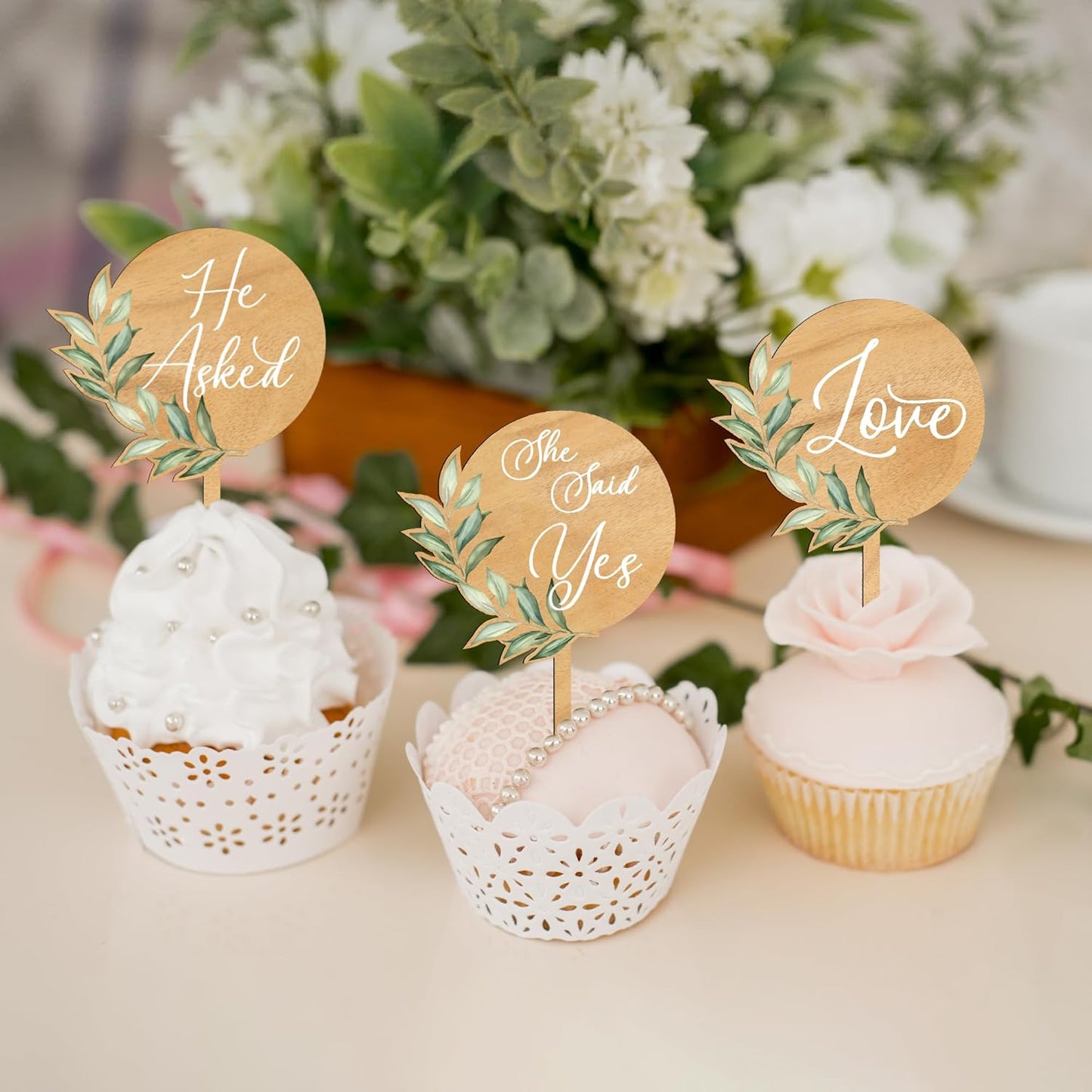36 PCS Engagement Party Cupcake Toppers She Said Yes Cake Cupcake Decorations in Wood
