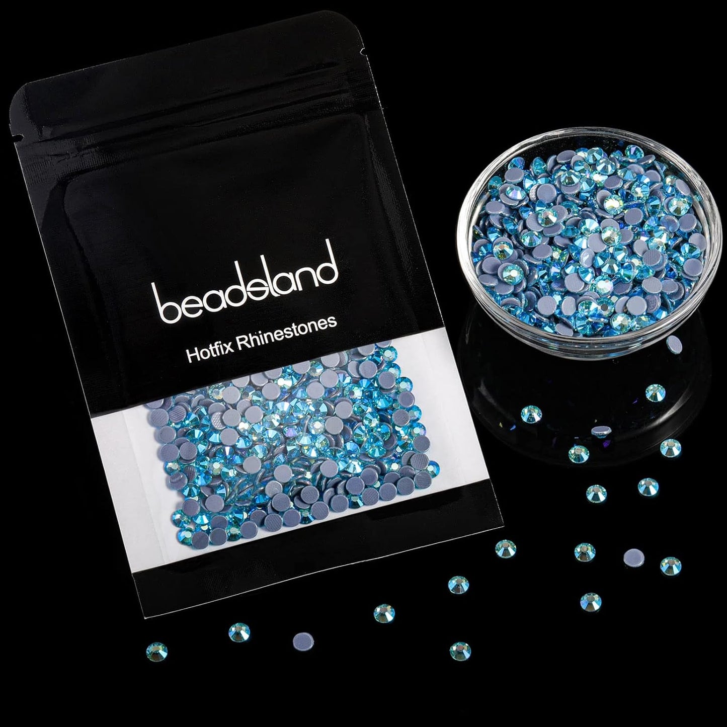 Beadsland Hotfix Rhinestones, 2880pcs Flatback Crystal Rhinestones for Crafts Clothes DIY Decorations, Aquamarine AB, SS8, 2.3-2.5mm