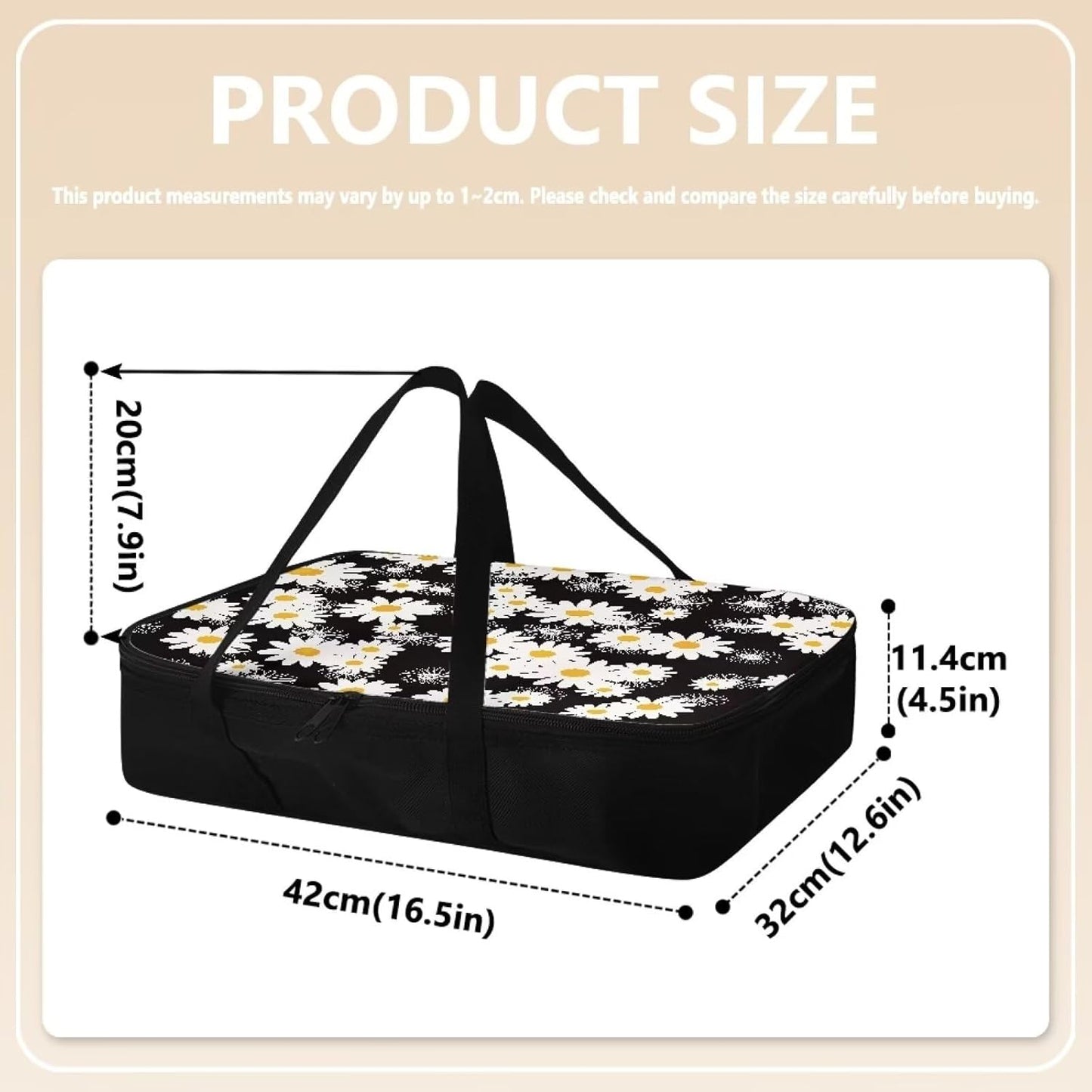 Daisy Insulated Casserole Carrier Travel Bag for Hot or Cold Food Casserole Dish Carrying Case with Heat Resistant Lining Reusable Food Carrier for Beach Parties Picnic
