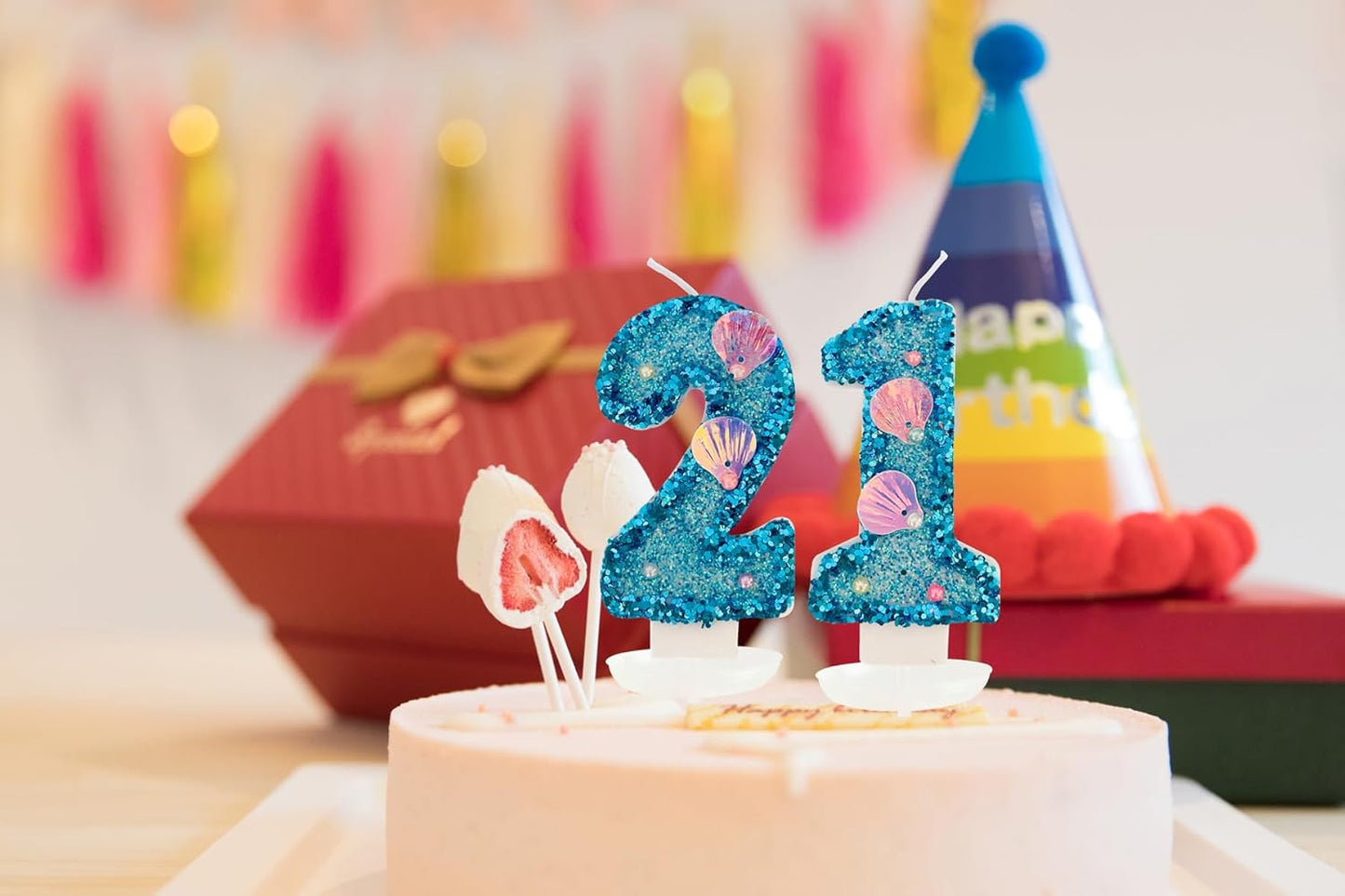Blue Number Candle,Shell Sequins Number Candles for Birthday Cakes Mermaid Themed Party Supplies Number 2 Candle