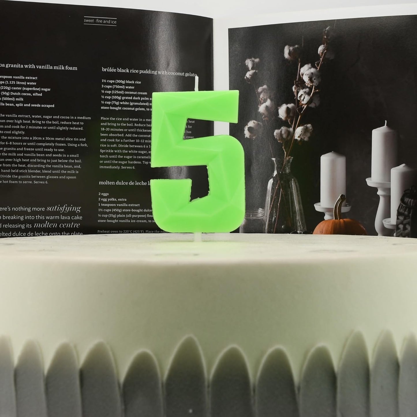 DERVENTA Large Birthday Candle Number 3D Luminous Green 3.7 inch Party Celebration Anniversary Decoration Cake Topper 1 Piece (Luminous Green Number 5)