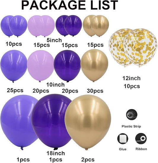 Purple and Gold Balloon Garland Arch Kit for 164pcs Different Sizes Balloons 5 10 12 18inch with Gold Confetti Balloons for Baby Shower Wedding Engagements Anniversary Birthday Party Decorations