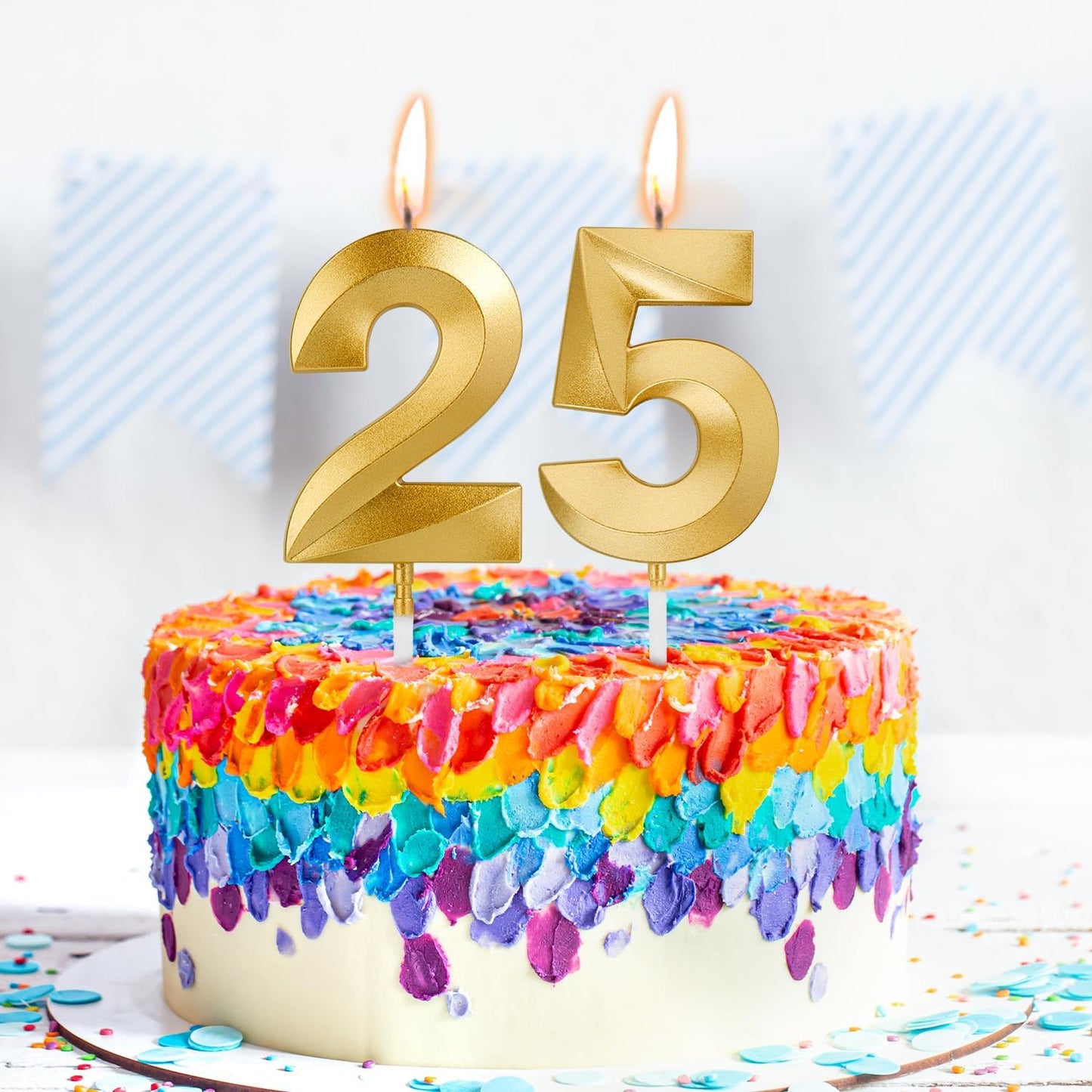 Birthday Candles, 1.96 Inch Number 25 Happy Birthday Candles, Number Candles Decoration for Birthday Party and Anniversary Celebration(Champagne Gold)