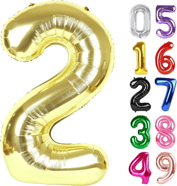 Light Gold Number 2 Balloon 40 Inch, 2nd Birthday Decoration for Toddlers Girls Boys, Sparkling 2 Number Balloon Party Decor