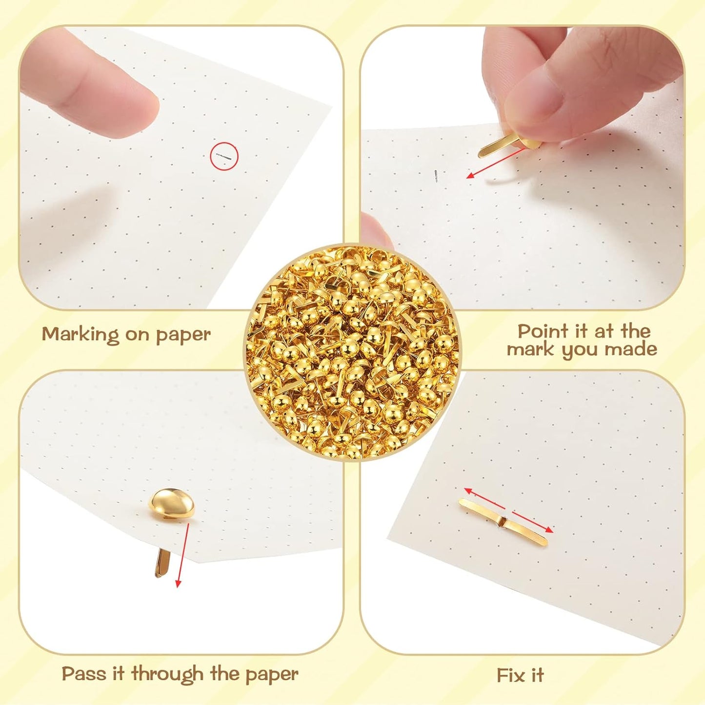 Hotop 500 Pcs Brads for Paper Crafts Metal Round Brass Paper Fasteners for Craft Art Crafting School DIY Supplies(0.3 x 0.8 Inch,Golden)