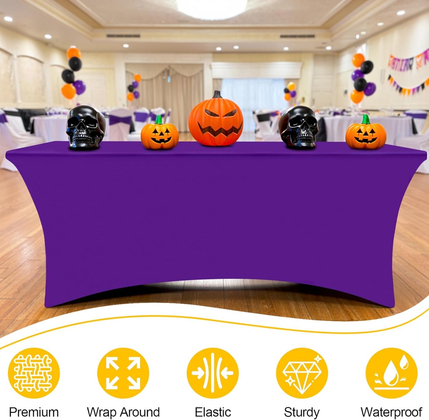 Smiry 2 Pack Spandex Table Cloth 4FT, Elastic Fitted Stretch Tablecloths for Rectangle Tables, Washable Table Cover for Outdoor, Wedding, Banquet & Parties (Purple, 48Lx30Wx30H Inch)