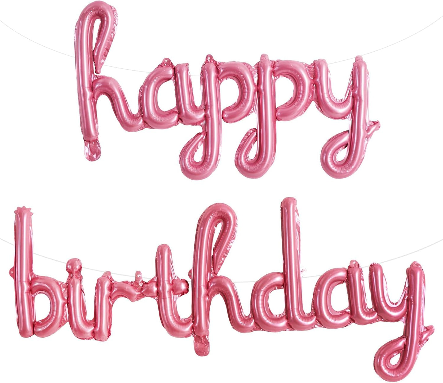 TONIFUL Pink Happy Birthday Balloons 16 Inch Pink Mylar Foil Script/Cursive Letters Balloons Sign Banner Reusable Material for Girls Boys Kids & Adults Birthday Decorations