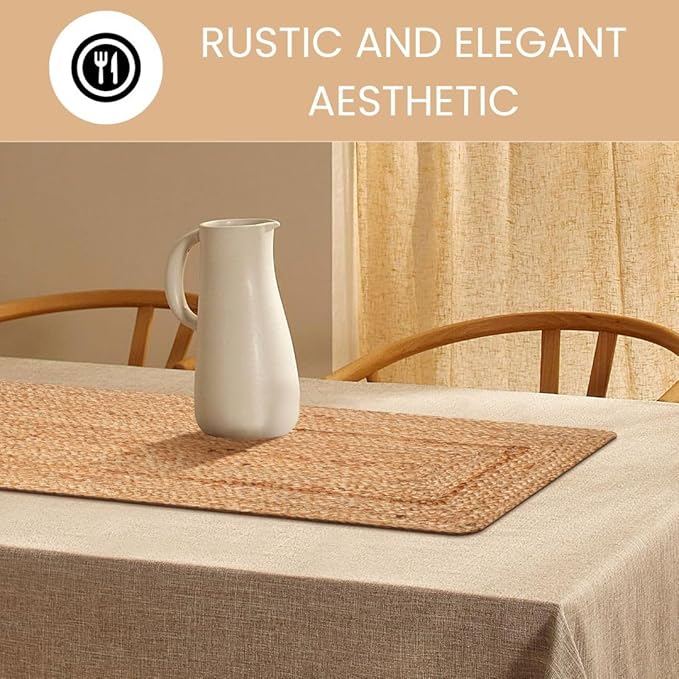 Natural Jute Braided Table Runner 36 inches Long - 13x36 Farmhouse Jute Burlap Braided Table Runners - 100% Jute Handcrafted Rustic Vintage Dining Table Runner Natural