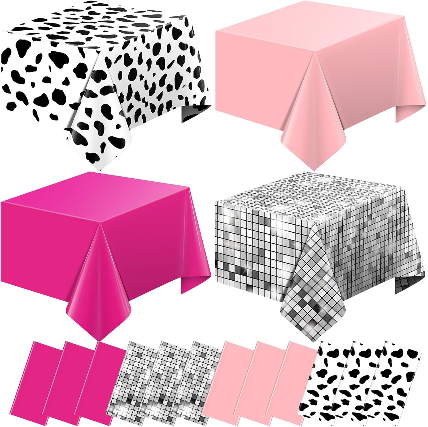 12 Pack Disco Cowgirl Tablecloth Party Decorations, Pink Cow Print Disposable Table Cover, Rectangle Table Cloth for Pink Cowgirl Birthday Disco Bachelorette Party Supplies Decorations, 54 x 108 Inch