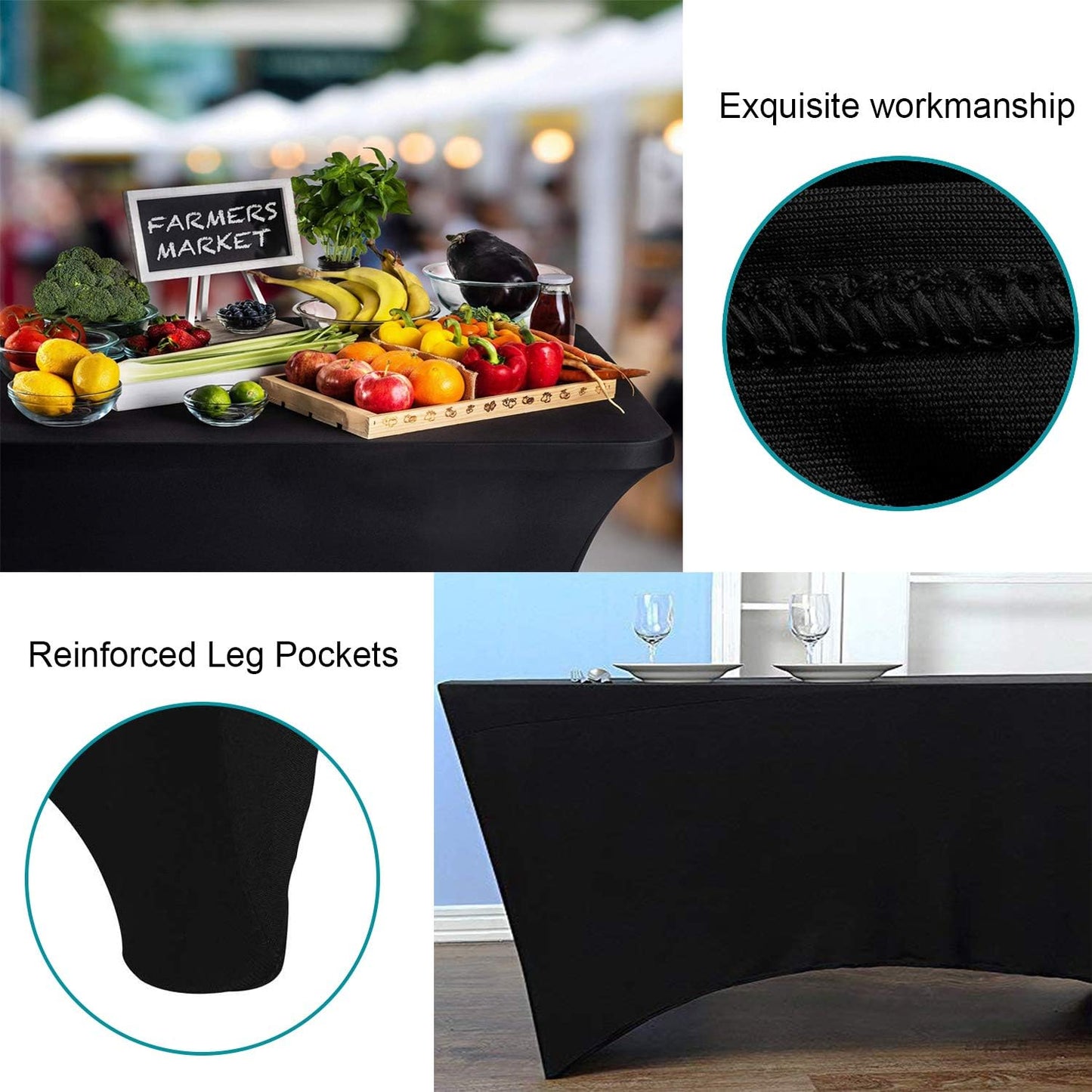 RELIANCER 1 Pack Stretch Spandex Table Covers for Rectangular Tables,6FT Elastic Fitted Tablecloth,Universal Rectangular Table Cloth Protector for Outdoor Party,Wedding,Bar,Birthday,Banquet,Events