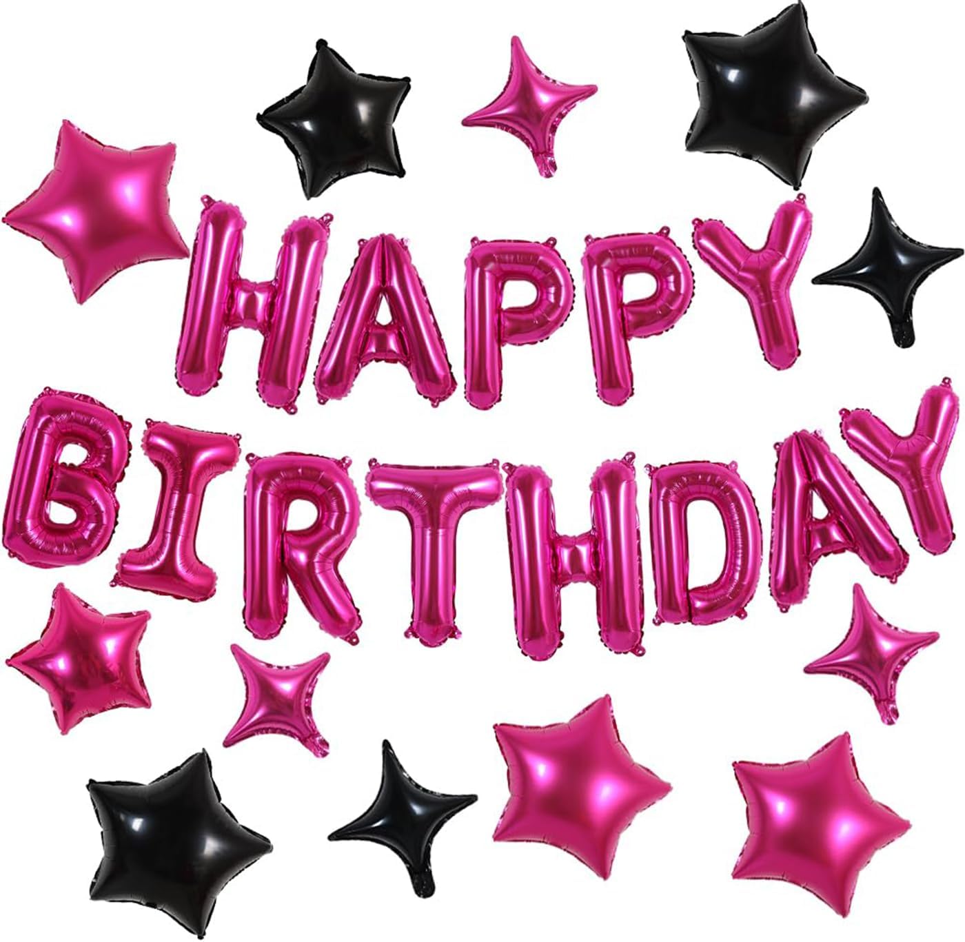 TONIFUL 35PCS 16 Inch Hot Pink Happy Birthday Balloon with Star Balloons,Hot Pink Happy Birthday Balloons Decorations for Girls Boys Kids Men Women Adults Birthday Party Decorations Supplies