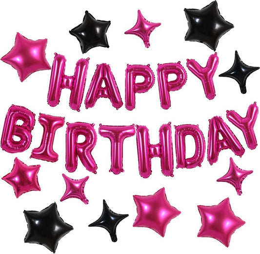 TONIFUL 35PCS 16 Inch Hot Pink Happy Birthday Balloon with Star Balloons,Hot Pink Happy Birthday Balloons Decorations for Girls Boys Kids Men Women Adults Birthday Party Decorations Supplies