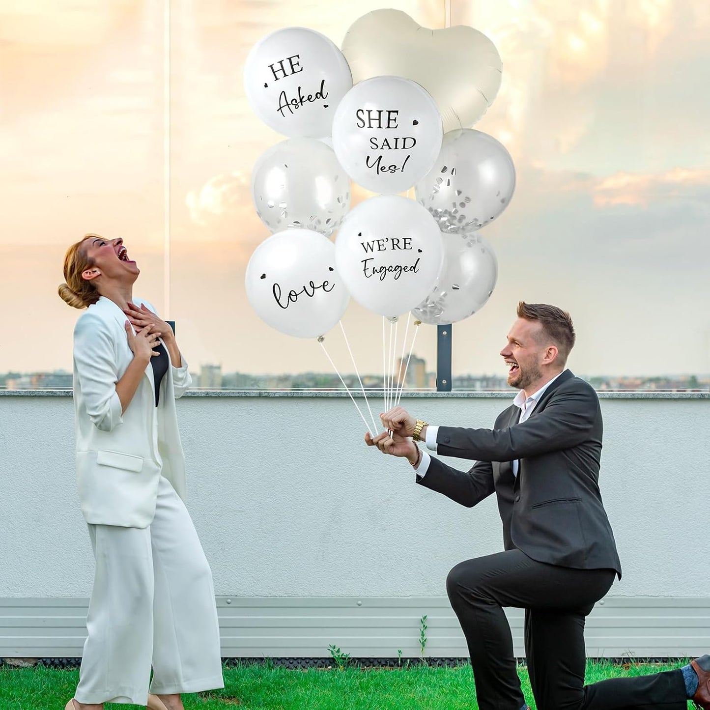 54Pcs Engagement Party Balloons Engagement Party Decorations He Asked?She Said Yes Balloon Cream Heart Shape Silver Confetti Latex Balloon for Bridal Shower Wedding Supplies