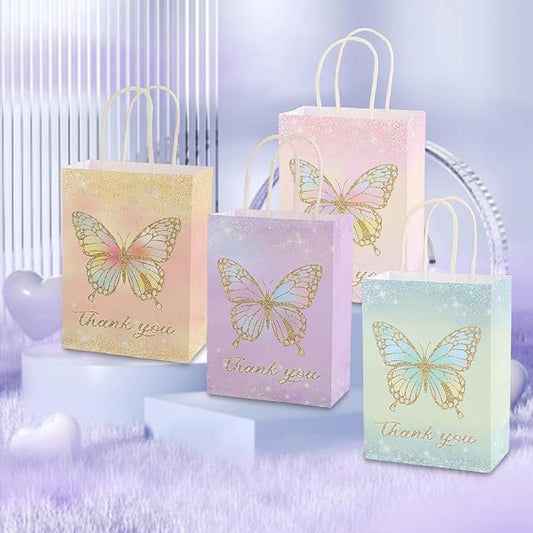 piqiya 24pcs Butterfly Birthday Goodie Bags,Party Favor Gift Bags,Colorful Gift Bag for Baby Shower, Wedding