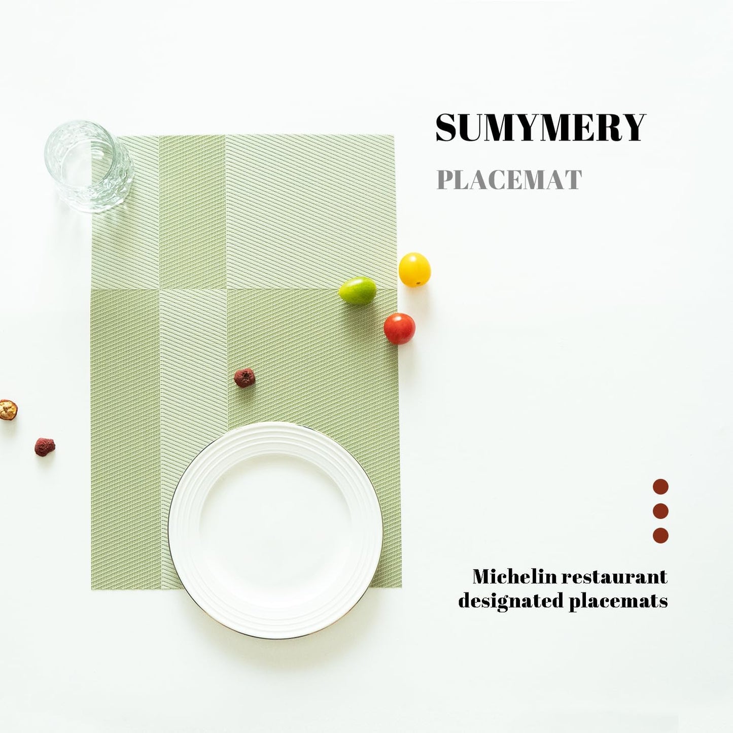 Placemats Set of 8 Vinyl/Plastic Woven Place Mats for Kitchen Table Indoor/Outdoor Washable Placemat Wipeable Dining Table Mats (Green Cube,8)