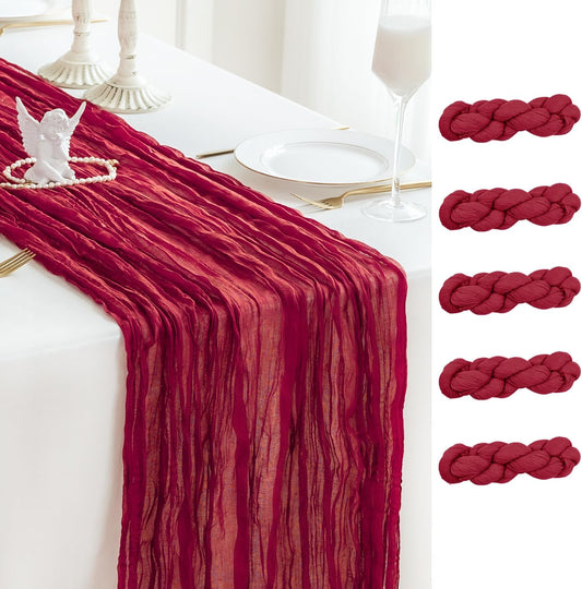 Sioloc Burgundy Red Cheesecloth Table Runner Fall Autumn Decor for Home 10ft Table Cloth for Wedding Birthday Party Bridal Shower Christmas Halloween Thanksgiving