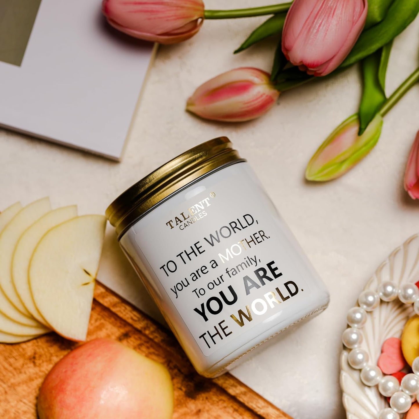 Gifts for Mom from Daughter Son Kids, Warm Night Scented Candle, 8.4oz, Jar, Modern, Gold, Mother's Day