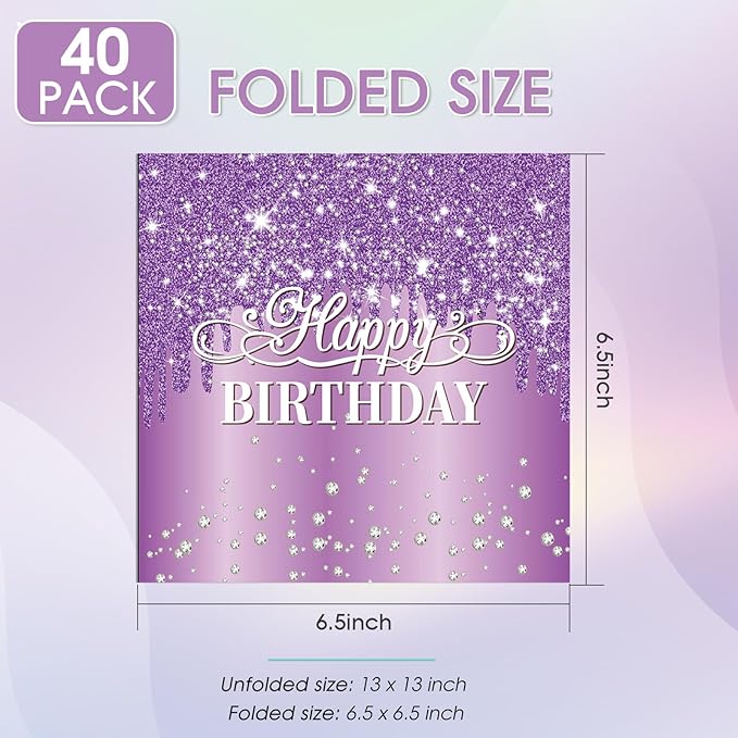 40pcs Purple Napkin Lavender Napkins Disposable Purple Happy Birthday Napkins for Dinner Halloween Wedding Bridal Baby Shower Anniversary Birthday Party Decorations supplies 6.5 x 6.5 inches