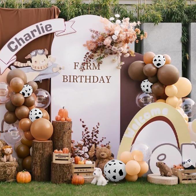 Western Cowboy Balloon Arch Kit, 167Pcs Dark Brown Cocoa Chocolate Nude Cow Print Balloons Garland for Boy First Rodeo Baby Shower Country Farm Birthday Party Decorations