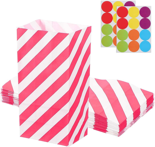 PATIKIL Party Favor Bag, 24 Pcs 3.5x2.4x7.1 Inch Mini Paper Candy Bags Gift Treat Celebration Halloween Goody Birthday Wedding Party with Stickers, Rose Red Twill