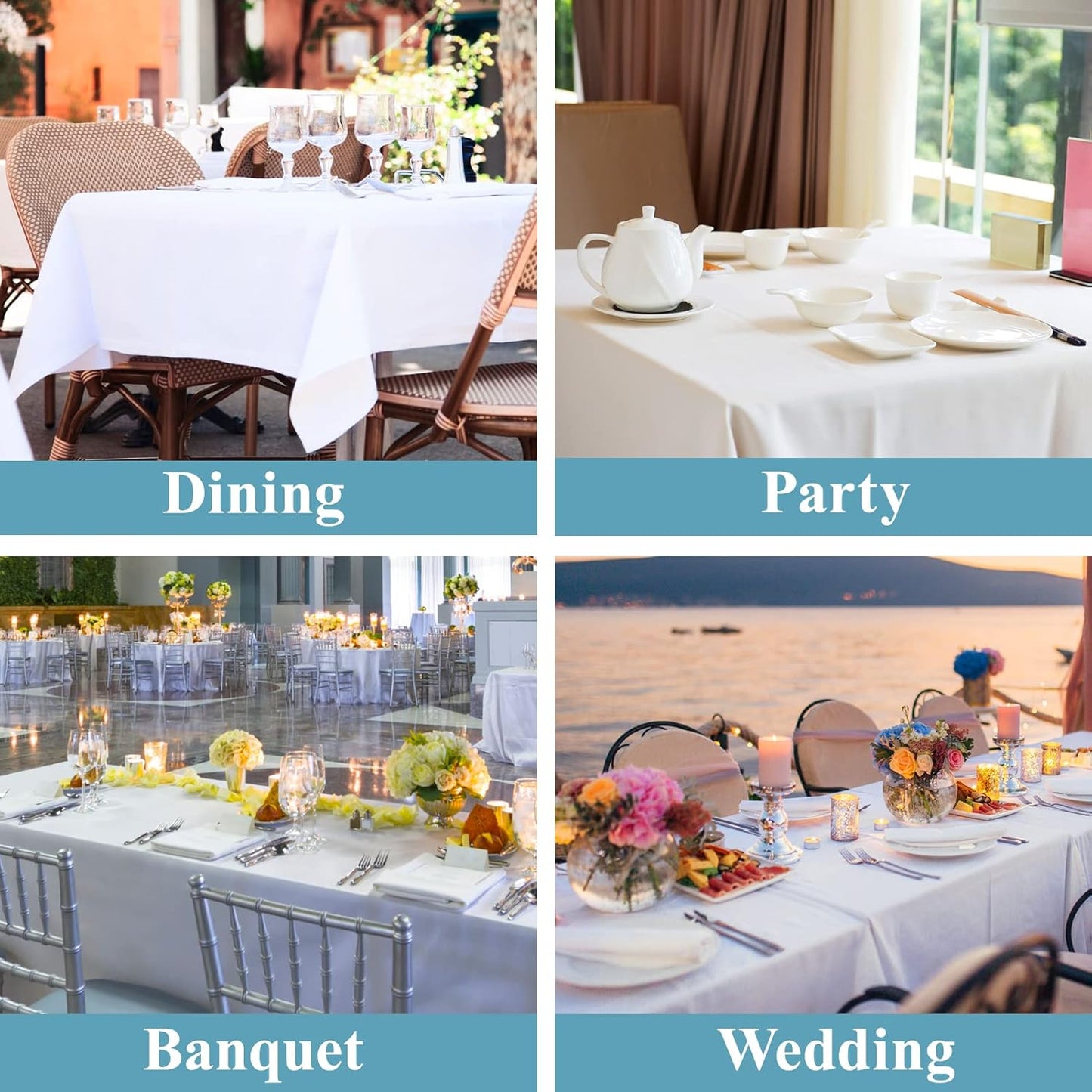 VidaFete Tablecloth 60 * 102inch 6 Pack Rectangle Table Cloth Polyester, Stain Wrinkle Resistant Dining Table Cover for Kitchen Dinning Party Wedding Rectangular Tabletop Buffet Decoration(White)