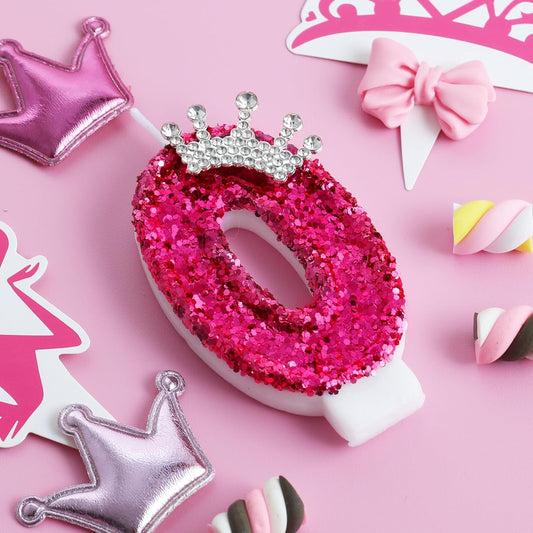 Hot Pink Birthday Candles Crown Number 0 Candle Birthday Party Decorations Cake Topper Cupcake Decor for Anniversary Celebrations Supplies