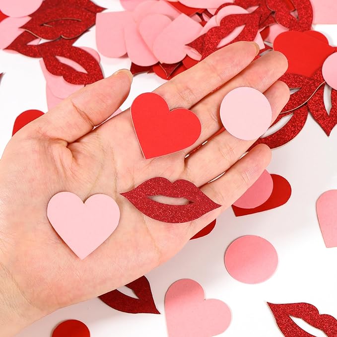 200 Pcs Dark Red Lips and Pink Hearts Confetti Mix - Valentine's Day Confetti for Parties, Romantic Wedding Decor, Table Scatter, Anniversary & Proposal Decorations