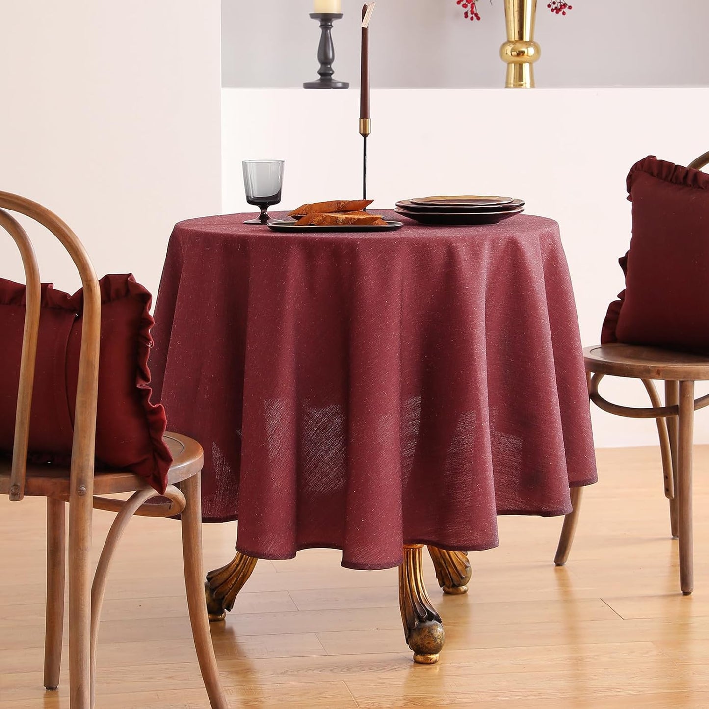 ISAENNE Red Tablecloth for Round Tables,Linen Table Cloth Solid Color Plain Simplicity,Heavy Durable Table Cover for Dining Kitchen Decor Party Banquet,Diameter 67"