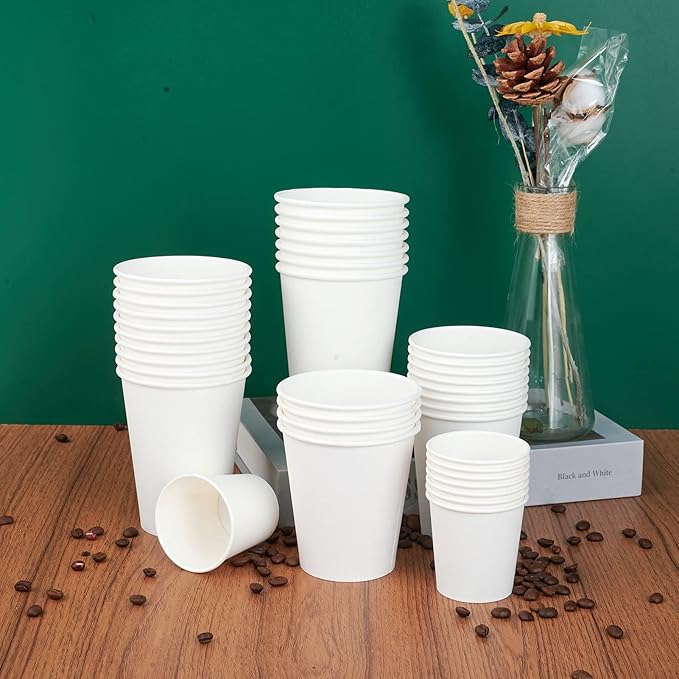 LITOPAK 400 Pack 8 oz Disposable Paper Coffee Cups, White Paper Hot Coffee Cups for Party, Picnic, Travel, and Events