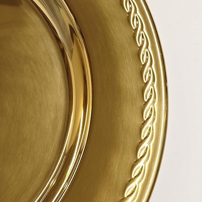 13-Inch Stainless Steel Twist Pattern Charger Plates, 6 Pcs Gold Dinner Plate Chargers, Round Server Ware