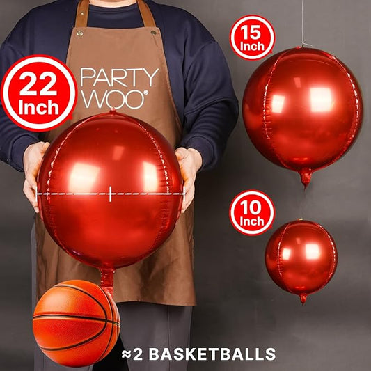 PartyWoo Red Foil Balloons 20pcs Different Sizes Pack of 22 15 10 Inch Large Round Foil 4D Inflatable Mirror Ball Mylar Balloons for Graduation Birthday Anniversary Casino Party Decorations