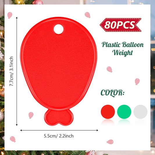 Lenwen 80 Pcs Balloon Weights Plastic Colorful Weights for Balloons for Birthday Party Decoration Wedding Holiday Celebration(Balloon Shaped,Red White Green)