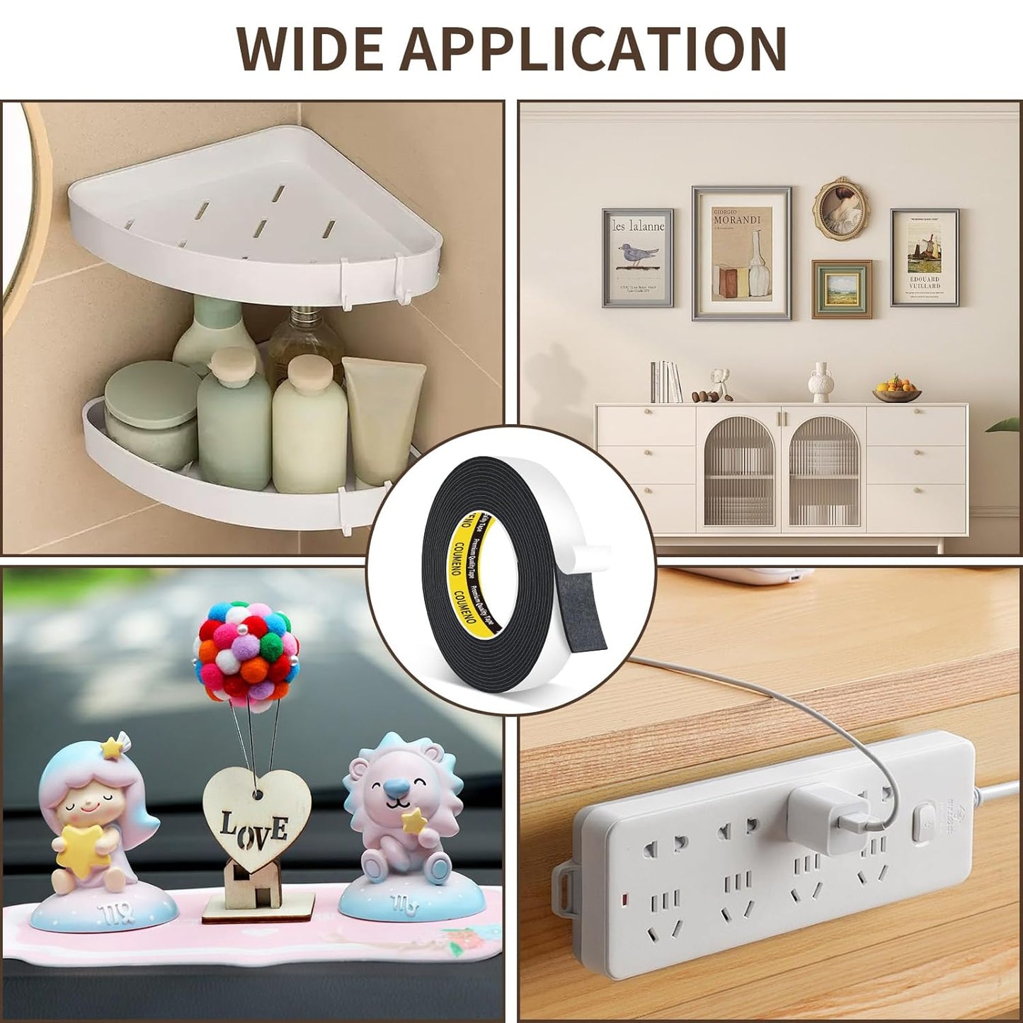 3Pack 0.98inX16.4FT Double Sided Foam Strip, EVA Foam Tape, Double Sided Sponge Adhesive Mounting Tape for Home Office Decor Black