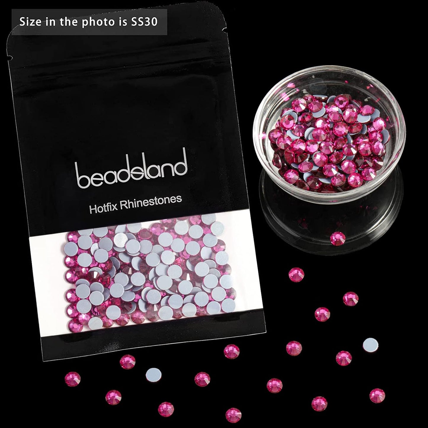 Beadsland Hotfix Rhinestones, 1440pcs Flatback Crystal Rhinestones for Crafts Clothes DIY Decoration, Fuchsia, SS12, 3.0-3.2mm