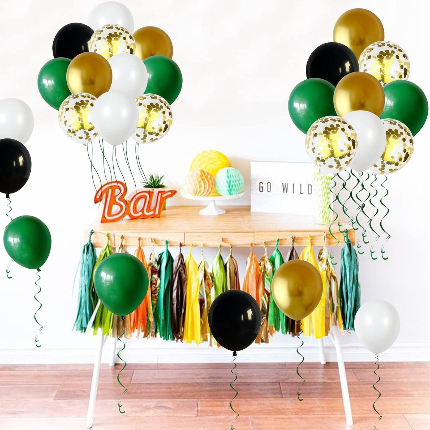 Black Gold Green Balloons for Graduation Party Decorations 60PCS 12INCH Dark Green Metallic Chrome Gold Confetti Balloon Green Gold Black Helium Latex Balloons Jungle Tropical Wild Theme Birthday