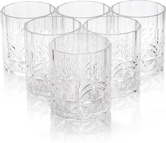6 Pack Plastic Water Tumblers, 14 OZ Unbreakable Acrylic Whiskey Drinking Glasses, BPA-Free Clear Wine Cup, Shatterproof Drinkware Barware for Juice, Cocktail