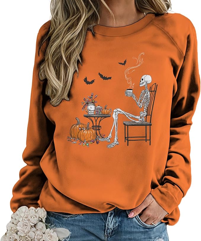 Sweatshirts for Women Graphic Print Casual Pullover Tops Long Sleeve Crewneck Halloween T Shirts