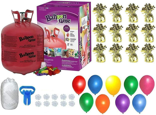 Helium Tank for Balloons At Home, 50 Balloons and White Ribbon, 12 Gold Balloon Weights, Plus Balloon Tying Tool