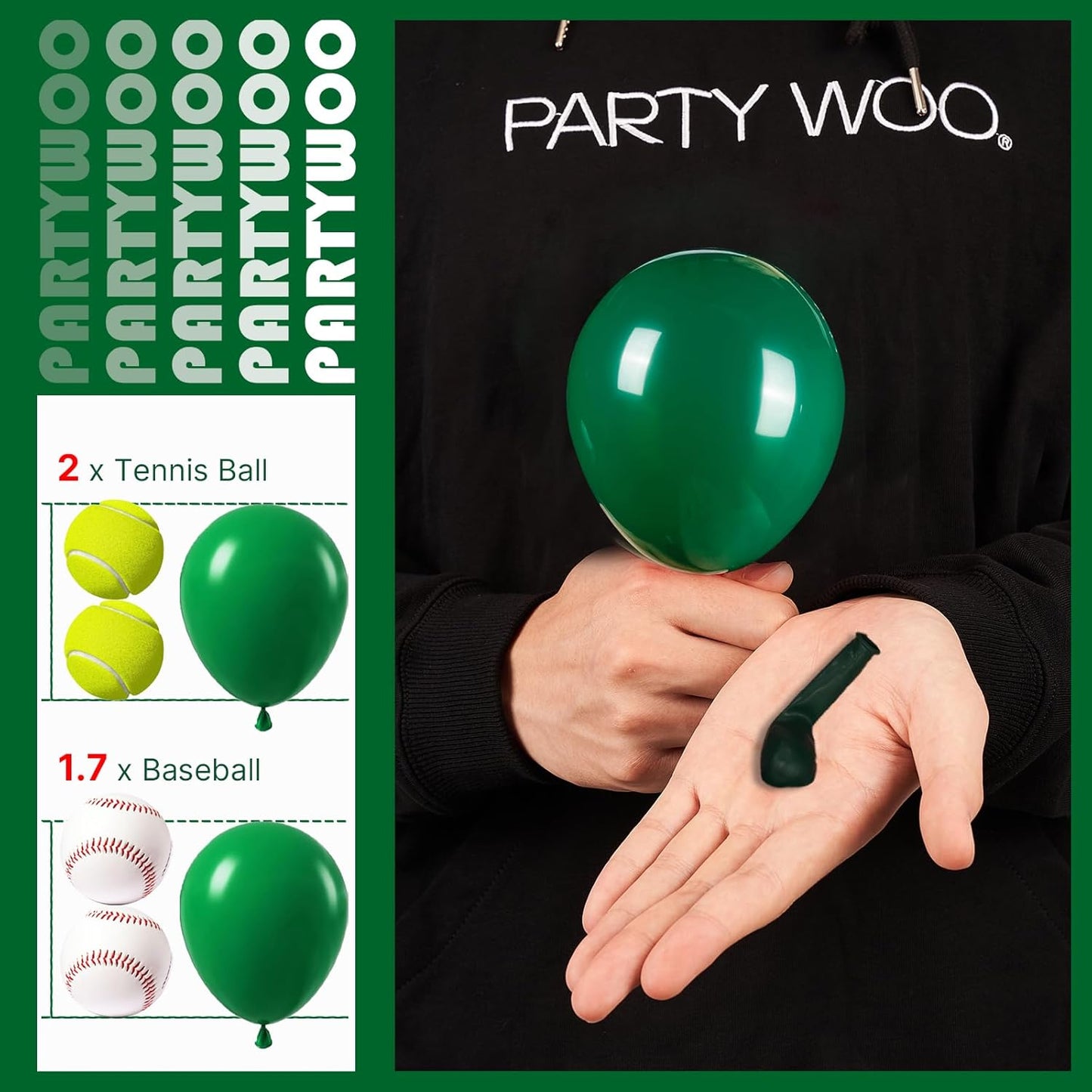 PartyWoo Dark Green Balloons 100pcs 5 Inch Emerald Hunter Forest Green Balloons for Wedding Boy Baby Shower Birthday Christmas Graduation Dinosaur Jungle Golf Theme Party Decorations Green-Y56