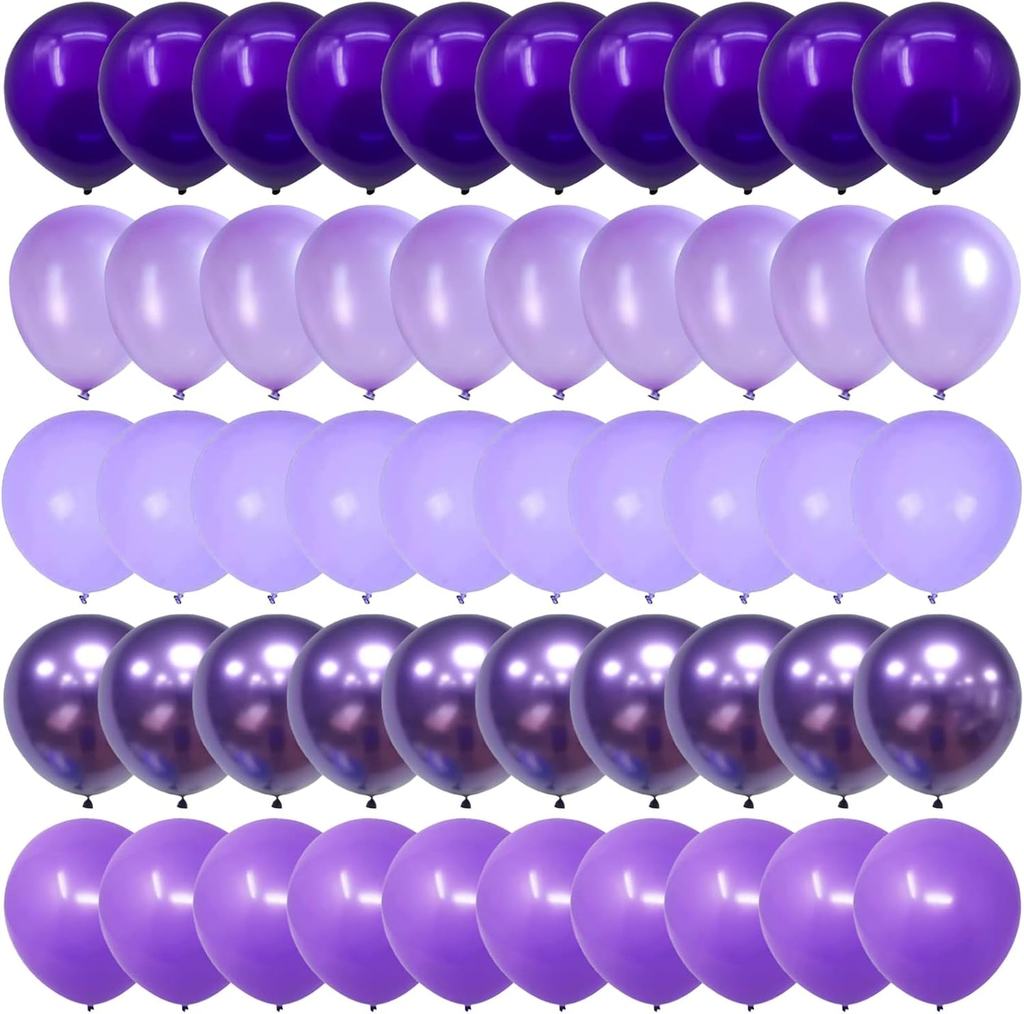 50pcs Purple Balloon Set | 12-Inch Metallic Chrome, Pearl, Lavender Lilac & Light Purple Balloons for Birthdays, Weddings, Baby Bridal Showers & Princess Parties