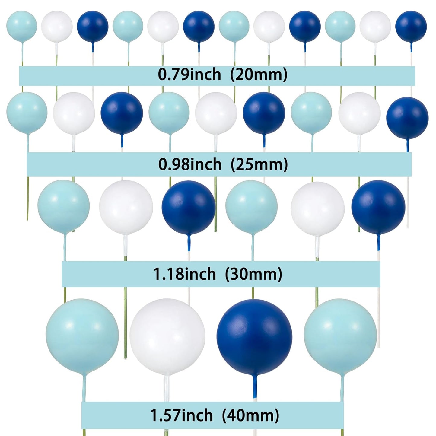 Gyufise 30Pcs Ball Cake Picks Colorful Ball Shaped Cake Topper Mini Balloons Pearl Balls Cupcake Picks Ball Cake Insert Topper for Birthday Party Wedding Decoration Supplies Blue White Dark Blue