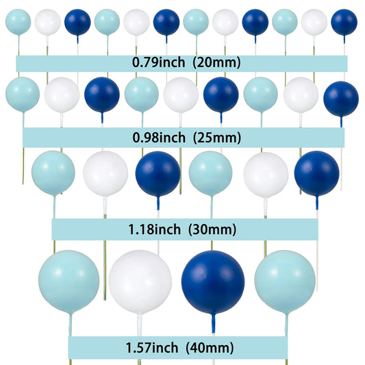 Gyufise 30Pcs Ball Cake Picks Colorful Ball Shaped Cake Topper Mini Balloons Pearl Balls Cupcake Picks Ball Cake Insert Topper for Birthday Party Wedding Decoration Supplies Blue White Dark Blue