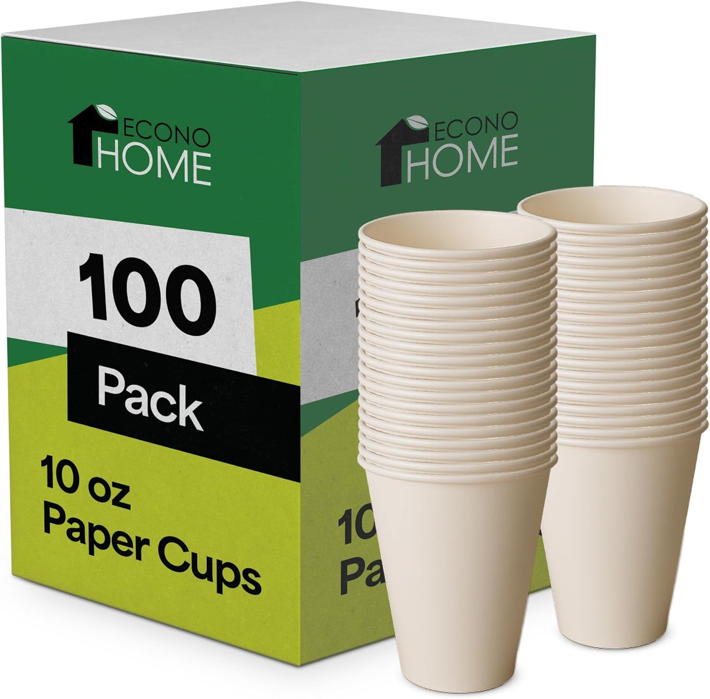 EconoHome 10 oz 100 Pack Disposable Coffee Paper Cups - Paper Cups for Hot and Cold Drinks, Tea, Water, and Juice