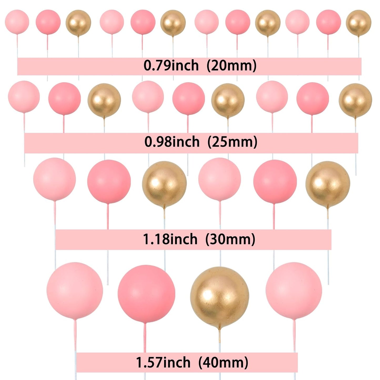 Gyufise 30Pcs Pink Gold Ball Cake Toppers Mini Balloon Cupcake Toppers DIY Foam Ball Cake Insert Decoration for Wedding Anniversary Birthday Party Supplies Decorations