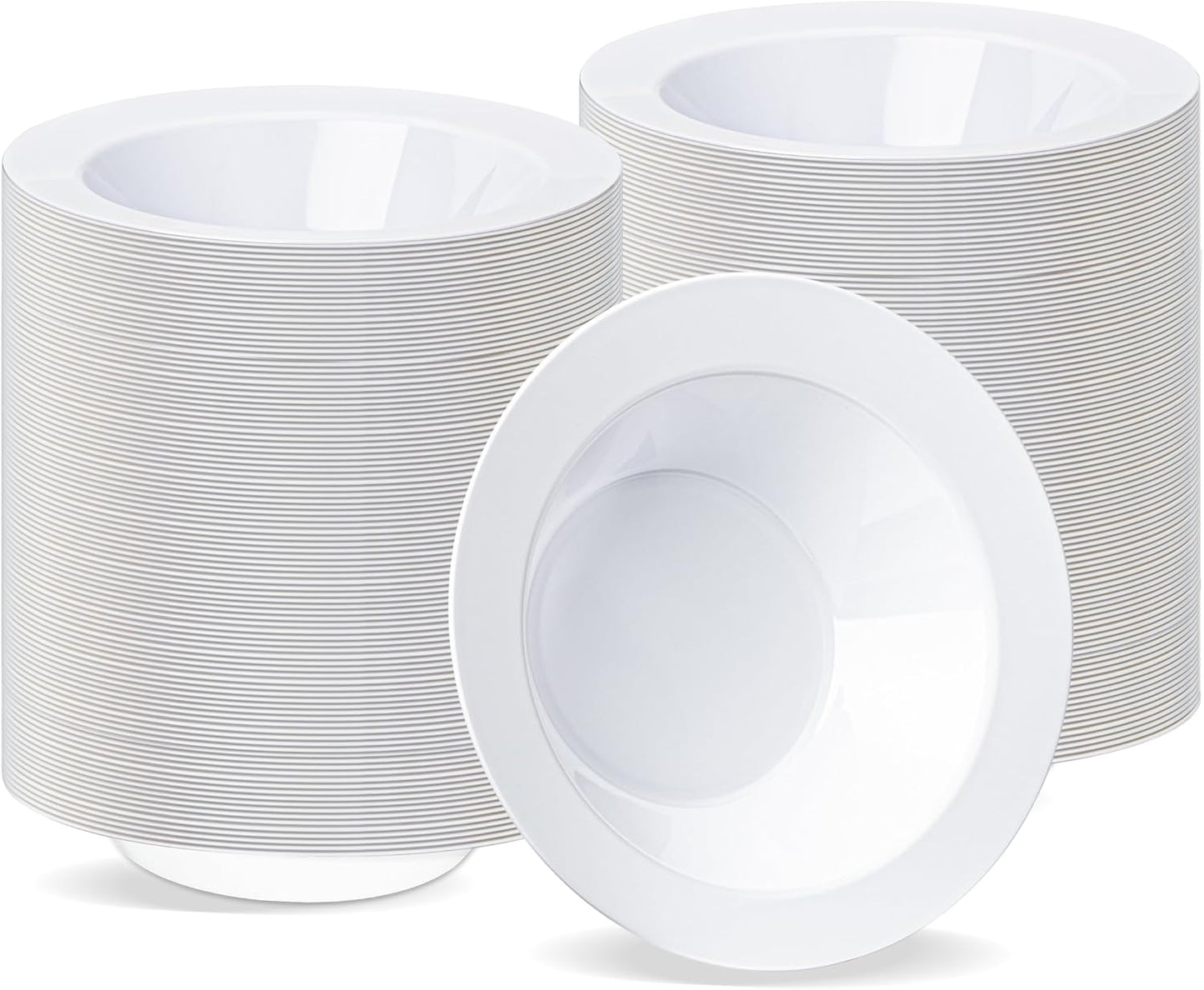 BESTVIP 200PCS White Plastic Bowls, 12 Oz Disposable Bowls Disposable Bowls for Christmas, Thanksgiving, Parties, Wedding, Soak Proof Bowls for Breakfast, Lunch, and Dinner Meals