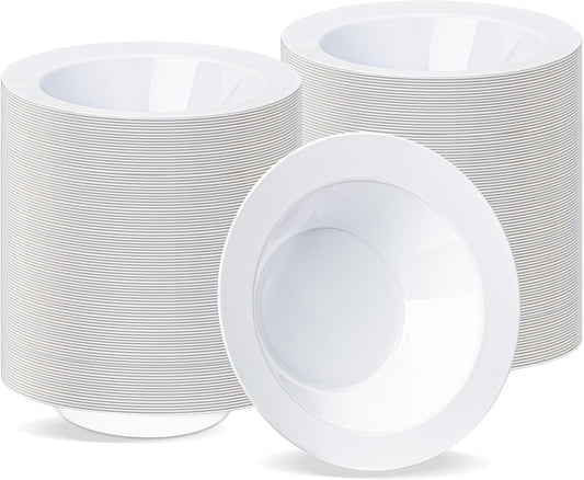 BESTVIP 200PCS White Plastic Bowls, 12 Oz Disposable Bowls Disposable Bowls for Christmas, Thanksgiving, Parties, Wedding, Soak Proof Bowls for Breakfast, Lunch, and Dinner Meals