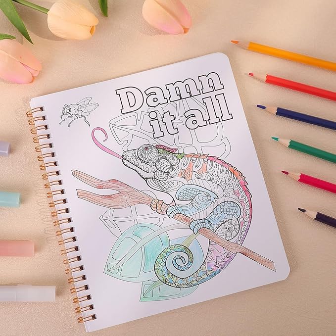SKYDUE Aesthetic Adult Coloring Book Set of 2, Coloring Books for Adults Relaxation, Spiral Bound Funny Animal & Flower Designs for Stress Relief, Gift for Women and Men