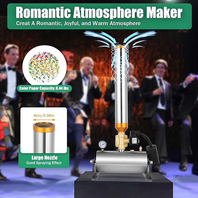 2PCS Confetti Machine, 150W Remote Control Professional Confetti Cannon Machine with Adjustable 45°/60°/90° Angle, 50ft Spray Height for Wedding Party Stage (Air Compressor Not Included)